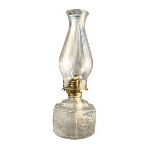 Vintage Lamplight Farms large Oil Lamp Clear Glass Hexagon (6) Sided Horse Buggy